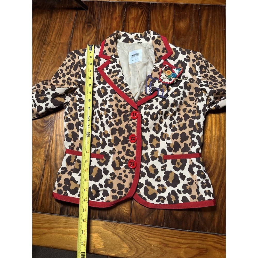 Moschino Cheap & Chic Leopard Print Red Trim Cat Buttons Appliqué Blazer Sz 10 - Picture 12 of 16
